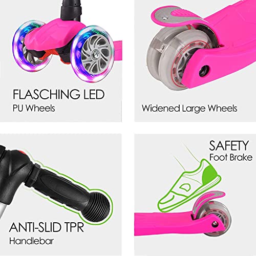 Kids Kick Scooter, 3 Wheeled Scooter for Kids, Child/Toddlers Toy, Adjustable Height, Anti-Slip Deck, Flashing Wheel Lights, for Boys/Girls 3-12 Year Old (Pink) from DADDYCHILD