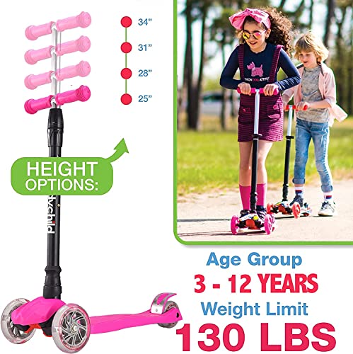 Kids Kick Scooter, 3 Wheeled Scooter for Kids, Child/Toddlers Toy, Adjustable Height, Anti-Slip Deck, Flashing Wheel Lights, for Boys/Girls 3-12 Year Old (Pink) from DADDYCHILD