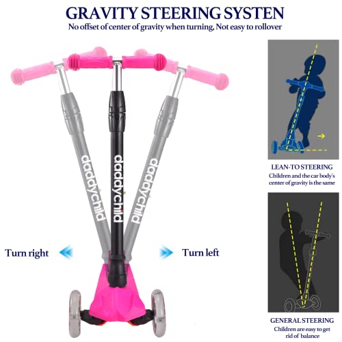 Kids Kick Scooter, 3 Wheeled Scooter for Kids, Child/Toddlers Toy, Adjustable Height, Anti-Slip Deck, Flashing Wheel Lights, for Boys/Girls 3-12 Year Old (Pink) from DADDYCHILD