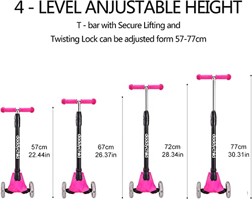 Kids Kick Scooter, 3 Wheeled Scooter for Kids, Child/Toddlers Toy, Adjustable Height, Anti-Slip Deck, Flashing Wheel Lights, for Boys/Girls 3-12 Year Old (Pink) from DADDYCHILD