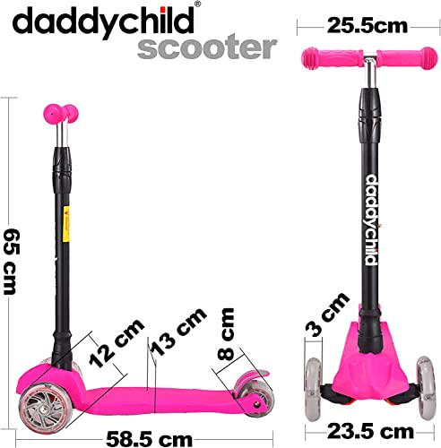 Kids Kick Scooter, 3 Wheeled Scooter for Kids, Child/Toddlers Toy, Adjustable Height, Anti-Slip Deck, Flashing Wheel Lights, for Boys/Girls 3-12 Year Old (Pink) from DADDYCHILD