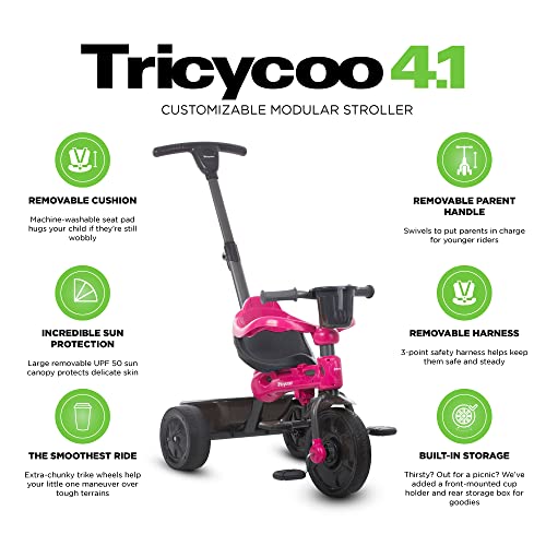 Joovy Tricycoo 4.1 Kid's Tricycle, Push Tricycle, Toddler Trike, 4 Stages, Pink by Joovy - Baby