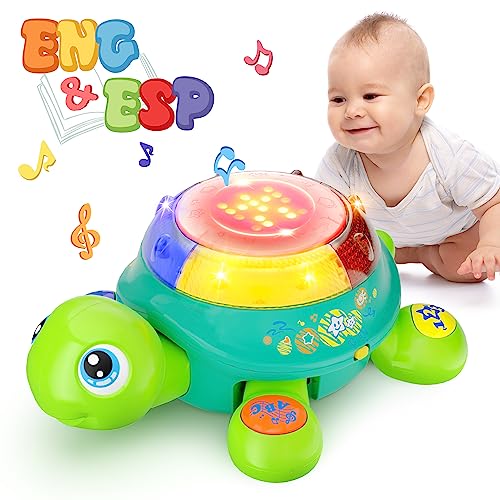 iPlay, iLearn Baby Musical Turtle Toy, Spanish English Bilingual Learning, Toddler Crawling Toys W/ Light & Sound, Infant Development Educational Birthday Gifts 6 7 8 9 10 12 Month 1 Year Old Boy Girl from iPlay, iLearn