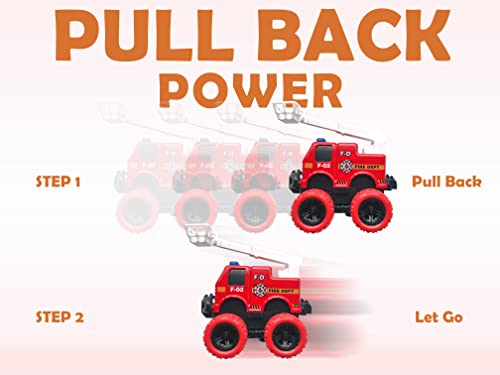Pull Back Die-cast Alloy Fire Truck Vehicles Play Set,Monster Truck Model Cars,Friction Powered Toy Cars,4 Pack,Toys for 3 4 5 + Years Old Kids,Christmas/Birthday Gifts for Boys & Girls,Party Favors from SEESWELL