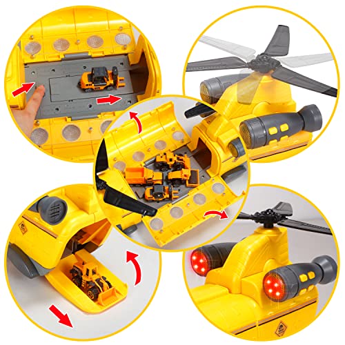 JOYIN Construction Transport Cargo Toy Airplane Car Play Set Including 1 Transport Helicopter with Real Lights, 6 Diecast Vehicles, 12 Action Figures, Birthday Gift for Boys and Girls (Yellow) from Joyin. Inc
