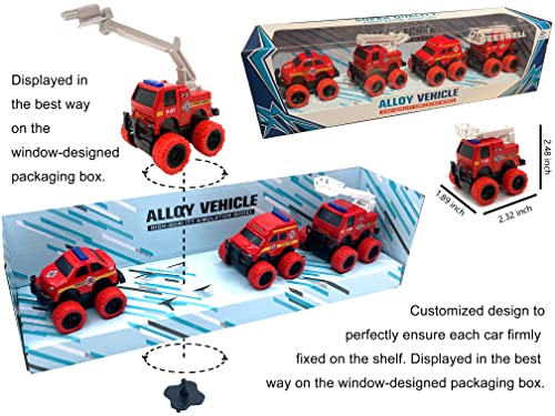 Pull Back Die-cast Alloy Fire Truck Vehicles Play Set,Monster Truck Model Cars,Friction Powered Toy Cars,4 Pack,Toys for 3 4 5 + Years Old Kids,Christmas/Birthday Gifts for Boys & Girls,Party Favors from SEESWELL