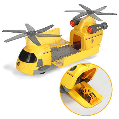 JOYIN Construction Transport Cargo Toy Airplane Car Play Set Including 1 Transport Helicopter with Real Lights, 6 Diecast Vehicles, 12 Action Figures, Birthday Gift for Boys and Girls (Yellow) from Joyin. Inc