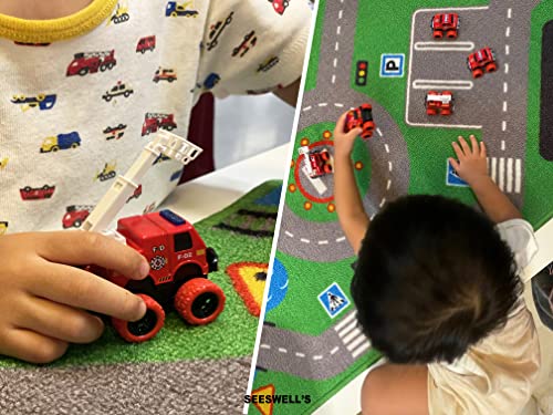 Pull Back Die-cast Alloy Fire Truck Vehicles Play Set,Monster Truck Model Cars,Friction Powered Toy Cars,4 Pack,Toys for 3 4 5 + Years Old Kids,Christmas/Birthday Gifts for Boys & Girls,Party Favors from SEESWELL