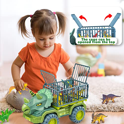 Dinosaur Transport Truck Playset, Large Size Triceratops Vehicle Carrier Car Toys for 3 4 5 6 7 8 9 10 Years Old Boys Girls Kids Gifts, Monster Truck with 12 Dino Figures & Play Mat from Niwoed