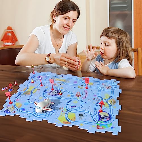 Puzzle Track Play - Battery-Operated Toy Vehicle & Puzzle Board, Fun Rail Car Building Toys for Kids Ages 3+ Years, Preschool Educational Montessori Toy Jigsaw Set Gift by FC