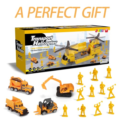 JOYIN Construction Transport Cargo Toy Airplane Car Play Set Including 1 Transport Helicopter with Real Lights, 6 Diecast Vehicles, 12 Action Figures, Birthday Gift for Boys and Girls (Yellow) from Joyin. Inc