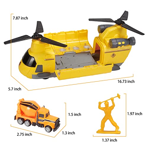 JOYIN Construction Transport Cargo Toy Airplane Car Play Set Including 1 Transport Helicopter with Real Lights, 6 Diecast Vehicles, 12 Action Figures, Birthday Gift for Boys and Girls (Yellow) from Joyin. Inc