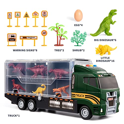 39 in 1 Dinosaur Toys for Kids 3-5, Toddler Toys Transport Vehicle Carrier Truck with Lights, Music and Sounds, Dino Car Set w/ Dinosaur Eggs & Activity Play Mat, Gift for Boys Age 4 6 7 8 9 Year Old from TEMI