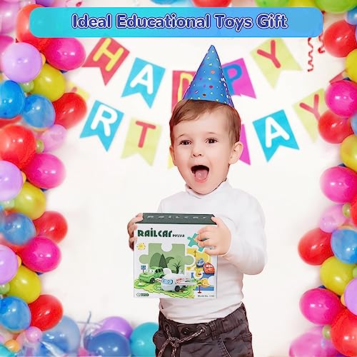 Puzzle Track Play - Battery-Operated Toy Vehicle & Puzzle Board, Fun Rail Car Building Toys for Kids Ages 3+ Years, Preschool Educational Montessori Toy Jigsaw Set Gift by FC