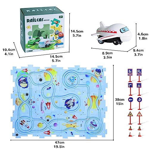 Puzzle Track Play - Battery-Operated Toy Vehicle & Puzzle Board, Fun Rail Car Building Toys for Kids Ages 3+ Years, Preschool Educational Montessori Toy Jigsaw Set Gift by FC