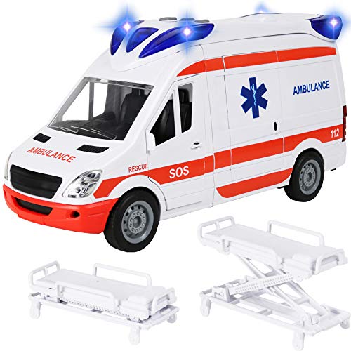 Kiddie Play Ambulance Toy with Lights and Sound Friction Powered Emergency & Rescue Vehicle Set Doors That Open and a Stretcher from Kiddie Play
