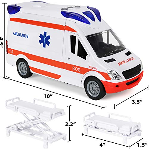 Kiddie Play Ambulance Toy with Lights and Sound Friction Powered Emergency & Rescue Vehicle Set Doors That Open and a Stretcher from Kiddie Play