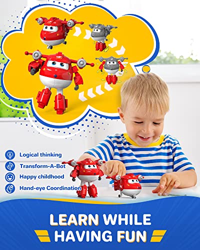 Super Wings 5" Transforming Supercharged Jett Airplane Toys, Action Figure, Airplane to Robot, Season 4 Transformer Toys, Gifts for 3+ Year Old Kids, Toys Plane Vehicle for Preschool Kids Play from Auldey