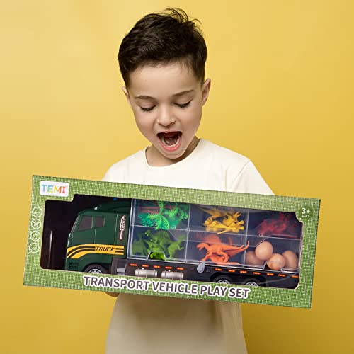 39 in 1 Dinosaur Toys for Kids 3-5, Toddler Toys Transport Vehicle Carrier Truck with Lights, Music and Sounds, Dino Car Set w/ Dinosaur Eggs & Activity Play Mat, Gift for Boys Age 4 6 7 8 9 Year Old from TEMI