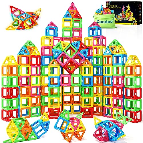 Magnetic Tiles Building Blocks Kids Toys for 3+ Years Old Boys Girls - Fun Magnetic Blocks Offer Endless Play & Educational Value - STEM Preschool Montessori Toys Christmas Birthday Gifts for Toddlers by Coodoo