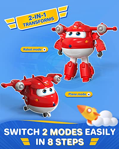 Super Wings 5" Transforming Supercharged Jett Airplane Toys, Action Figure, Airplane to Robot, Season 4 Transformer Toys, Gifts for 3+ Year Old Kids, Toys Plane Vehicle for Preschool Kids Play from Auldey
