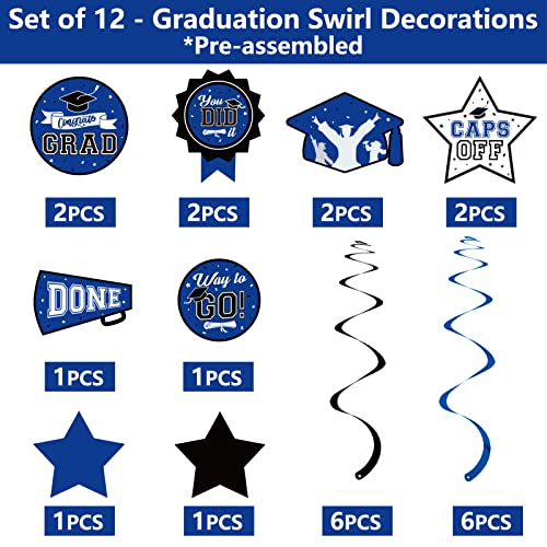 DAZONGE Blue Graduation Decorations Class of 2023, Graduation Party Supplies for 50 Guests, Disposable Graduation Tableware Kit Includes Plates, Napkins, Cups, Tablecloth and Graduation Hanging Swirls Party Favor from Dazonge