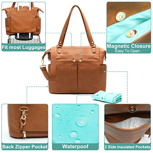 Diaper Bag Tote Mominside Leather Diaper Bag Backpack with 14 Pockets for Mom Dad, Baby Registry Search, Large Travel Baby Bag for Boys Girls with 4 Insulated Pockets, Changing Pad-Brown by Guanfang