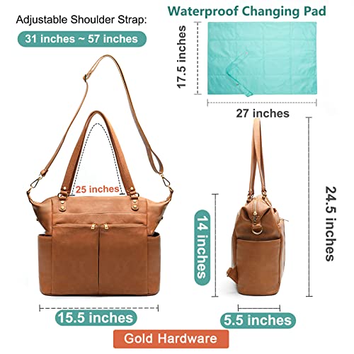 Diaper Bag Tote Mominside Leather Diaper Bag Backpack with 14 Pockets for Mom Dad, Baby Registry Search, Large Travel Baby Bag for Boys Girls with 4 Insulated Pockets, Changing Pad-Brown by Guanfang