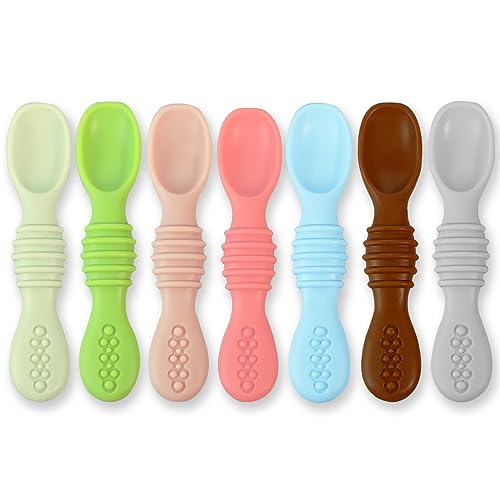 Baby Spoons Self Feeding 6 Months - 7 Pack Silicone First Stage Infant Training Spoons, Baby Led Weaning Untensils for Toddlers, BPA-Free Rainbow Chewable Teething Spoons for Kids - Dishwasher Safe from Tameler