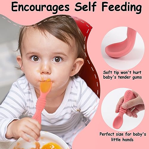 Baby Spoons Self Feeding 6 Months - 7 Pack Silicone First Stage Infant Training Spoons, Baby Led Weaning Untensils for Toddlers, BPA-Free Rainbow Chewable Teething Spoons for Kids - Dishwasher Safe from Tameler