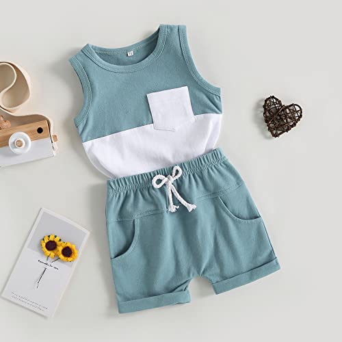 Kaipiclos Baby Boy Clothes Summer Outfit Shorts Set Color Block Sleeveless Tank Top Shirt and Solid Boys Shorts (Blue, 0-3 Months) from Kaipiclos