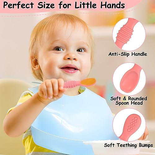 Baby Spoons Self Feeding 6 Months - 7 Pack Silicone First Stage Infant Training Spoons, Baby Led Weaning Untensils for Toddlers, BPA-Free Rainbow Chewable Teething Spoons for Kids - Dishwasher Safe from Tameler