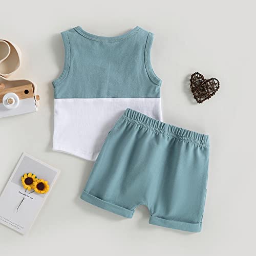 Kaipiclos Baby Boy Clothes Summer Outfit Shorts Set Color Block Sleeveless Tank Top Shirt and Solid Boys Shorts (Blue, 0-3 Months) from Kaipiclos