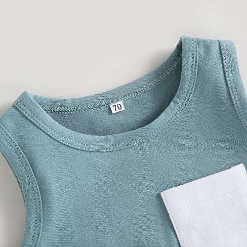 Kaipiclos Baby Boy Clothes Summer Outfit Shorts Set Color Block Sleeveless Tank Top Shirt and Solid Boys Shorts (Blue, 0-3 Months) from Kaipiclos
