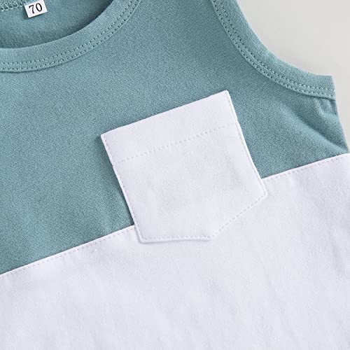 Kaipiclos Baby Boy Clothes Summer Outfit Shorts Set Color Block Sleeveless Tank Top Shirt and Solid Boys Shorts (Blue, 0-3 Months) from Kaipiclos