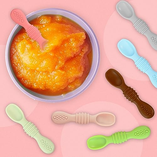 Baby Spoons Self Feeding 6 Months - 7 Pack Silicone First Stage Infant Training Spoons, Baby Led Weaning Untensils for Toddlers, BPA-Free Rainbow Chewable Teething Spoons for Kids - Dishwasher Safe from Tameler