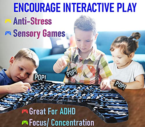 KINIA Jumbo 256 Bubbles Pop it Giant Fidget Toys Controller Sensory Fidgets Toy â Patent Pending - Tie Dye Silicone Push Bubble Stress Relief Novelty Toy (256 Pop It, Controller Black Blue White) from KINIA