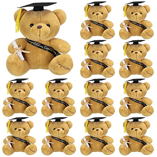 Chuangdi 12 Pcs 10 Inch Bulk Graduation Bears Graduation Plush Stuffed Animal Class of 2023 Graduation Stuffed Bear with Diploma Cap Congratulation Sash for Her Him Graduation Gift (Black) from Chuangdi