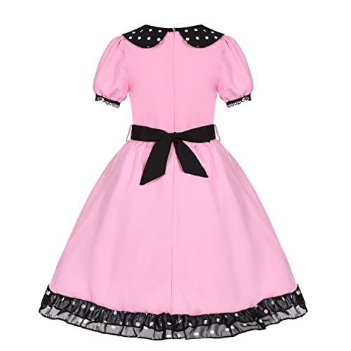 Nuehoryu 50s Costumes for Girls 50s Poodle Cutie Costume with Polka-Dot Printed Scarf (Pink, 6-8 Years) by 