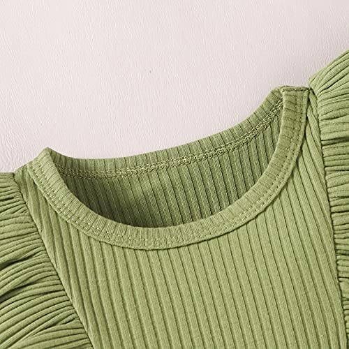 Baby Girl Clothes Infant Summer Outfit Set Ruffle Sleeve Romper Floral Pants 3PCS Bodysuit +Shorts +Headband(Green, 12-18 Months) by 