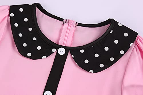 Nuehoryu 50s Costumes for Girls 50s Poodle Cutie Costume with Polka-Dot Printed Scarf (Pink, 6-8 Years) by 