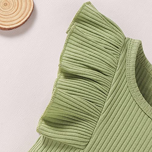 Baby Girl Clothes Infant Summer Outfit Set Ruffle Sleeve Romper Floral Pants 3PCS Bodysuit +Shorts +Headband(Green, 12-18 Months) by 