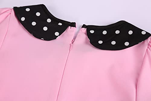 Nuehoryu 50s Costumes for Girls 50s Poodle Cutie Costume with Polka-Dot Printed Scarf (Pink, 6-8 Years) by 