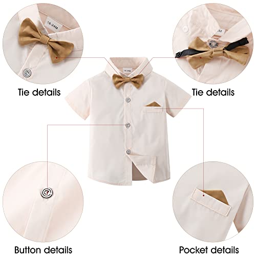 DISAUR Baby Boy Clothes Suits, Toddler Boy Short Sleeves Shirt+ Suspender Pants Outfit Sets Gentleman Wedding Suit 1-5 Years(Beige,3-4Years) from 