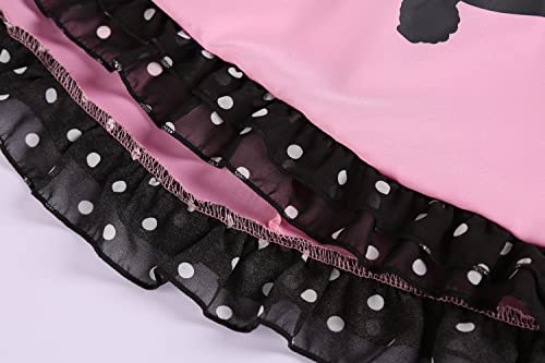 Nuehoryu 50s Costumes for Girls 50s Poodle Cutie Costume with Polka-Dot Printed Scarf (Pink, 6-8 Years) by 