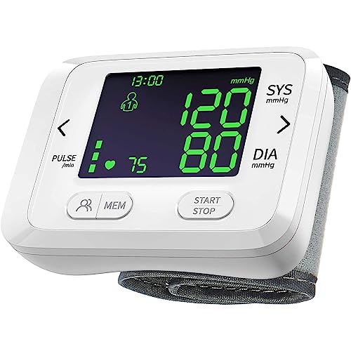 Wrist Blood Pressure Monitor Dual User 99 Memory Readings Adjustable Cuff Automatic Blood Pressure Machine with Large Backlit LCD Display Storage Bag for Home Use from NOUYAN