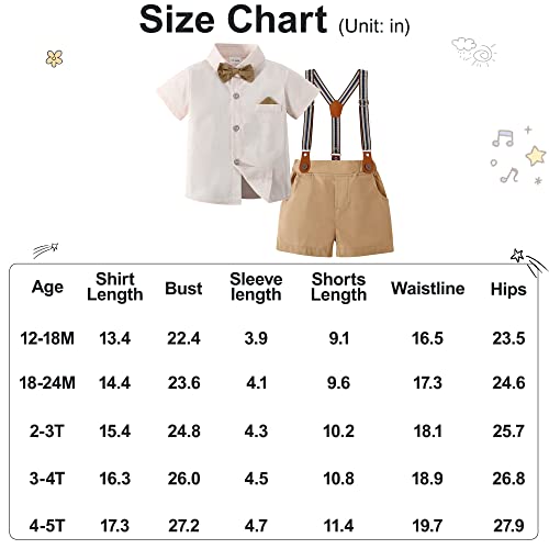 DISAUR Baby Boy Clothes Suits, Toddler Boy Short Sleeves Shirt+ Suspender Pants Outfit Sets Gentleman Wedding Suit 1-5 Years(Beige,3-4Years) from 