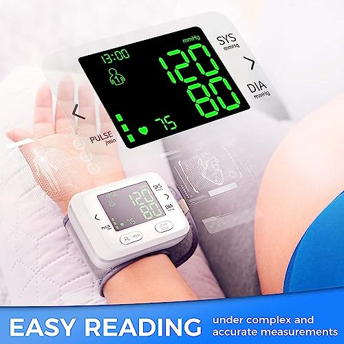 Wrist Blood Pressure Monitor Dual User 99 Memory Readings Adjustable Cuff Automatic Blood Pressure Machine with Large Backlit LCD Display Storage Bag for Home Use from NOUYAN