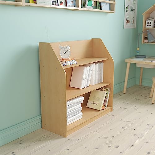 Flash Furniture Hercules 3 Shelf Commercial Book Case with Safe, Kid Friendly Curved Edges - 31.5" H Natural Wooden Bookshelf - Daycare, Classroom, Playroom Storage by Flash Furniture