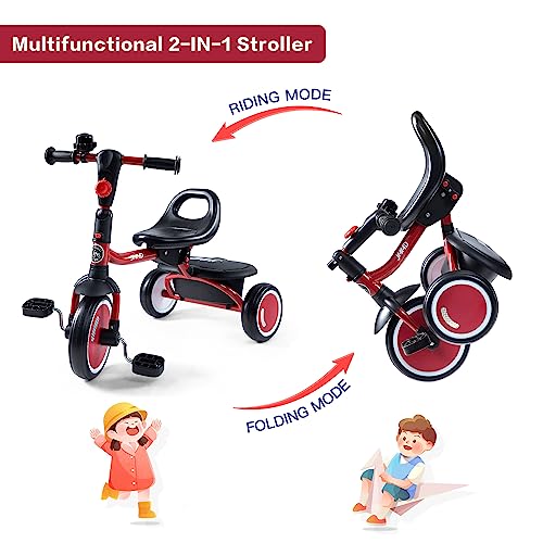 JMMD Toddler Tricycles Age 18 Months-5, Foldable Kids Trike with Removable Storage Basket, Kids Bike Gift for Boys and Girls, Red from JMMD